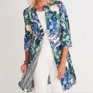 CK BRADLEY Sandpiper Green/Blue Art To Wear Open Front Lined Geometric Jacket XS